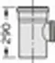 Vaillant Revisionselement in rechteckiger Form mit seitlichem Anschluss. Die Darstellung zeigt die Frontalansicht und eine Seitenansicht des Elements.